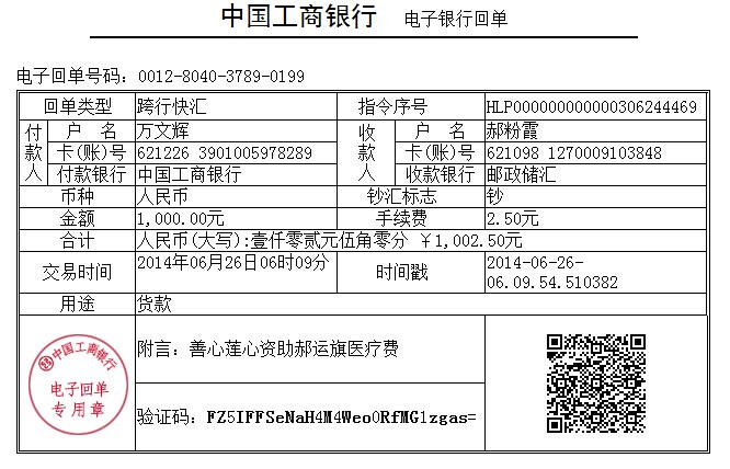 善心莲心资助瘫痪病人郝运旗、陈铁威医疗费