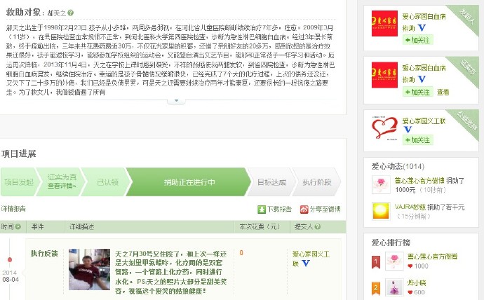 善心莲心&nbsp;<wbr>助医白血病患者郝天之医疗费