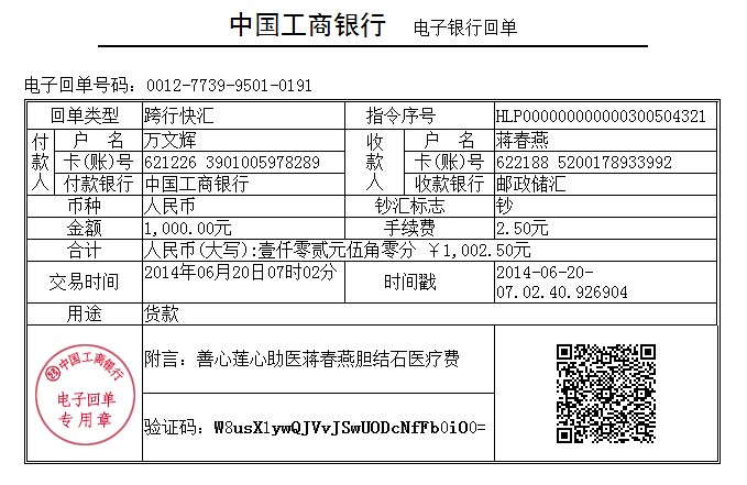 善心莲心&nbsp;<wbr>助医脊髓炎患者蒋春燕胆结石医疗费