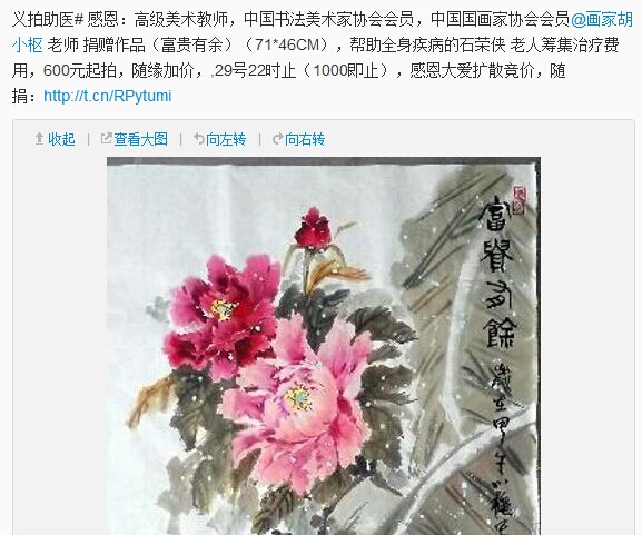 善心莲心&nbsp;<wbr>义拍资助石荣侠老人治疗费