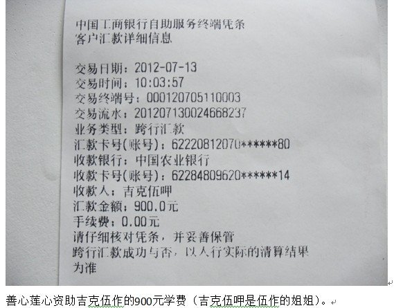善心莲心&nbsp;<wbr>&nbsp;<wbr>助学贫困生吉克伍作