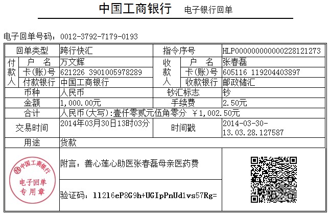 善心莲心&nbsp;<wbr>助医张春磊母亲医药费